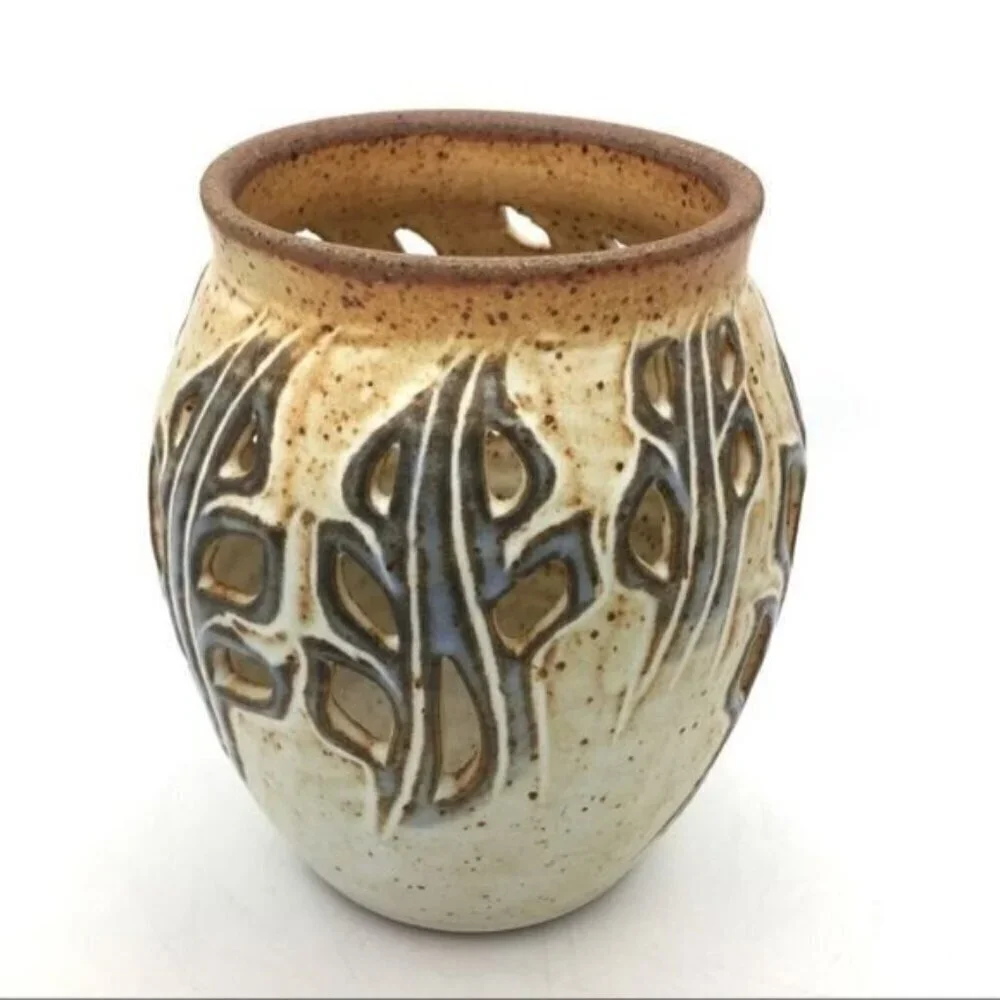 Featherbed Mountain Art Pottery Vintage Stoneware Vase Luminary Botanical Signed